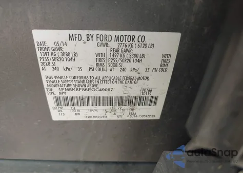2014 Ford Explorer Limited from USA, damaged, VIN 1FM5K8F86EGC49067